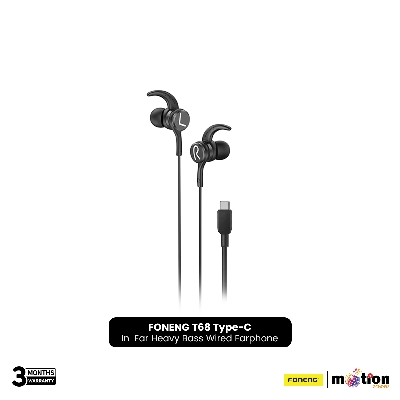 Picture of FONENG T68 In-Ear Type-C Heavy Bass Gaming Wired Earphone- Black