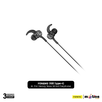 Picture of FONENG T68 In-Ear Type-C Heavy Bass Gaming Wired Earphone- Black