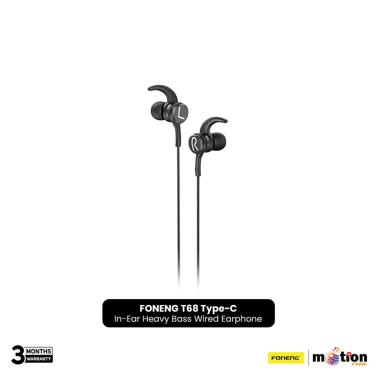 Picture of FONENG T68 In-Ear Type-C Heavy Bass Gaming Wired Earphone- Black