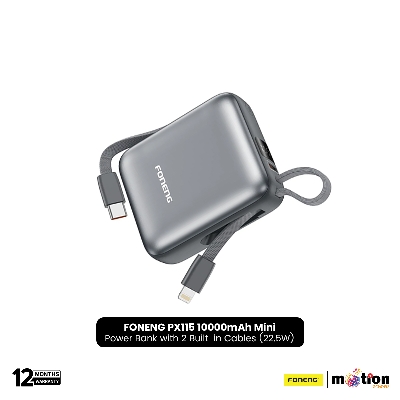 Picture of FONENG PX115 10000mAh Mini 22.5W Power Bank with 2 Built-in Cables- Dark Gray
