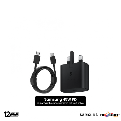 Picture of Samsung 45W PD Super Fast Power Adapter with C to C cable EU (New Pack) - Black (Model EP-T4511)