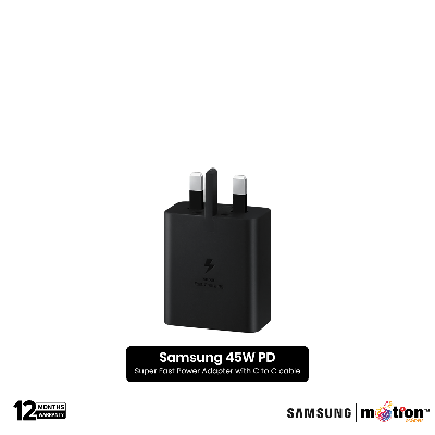 Picture of Samsung 45W PD Super Fast Power Adapter with C to C cable EU (New Pack) - Black (Model EP-T4511)