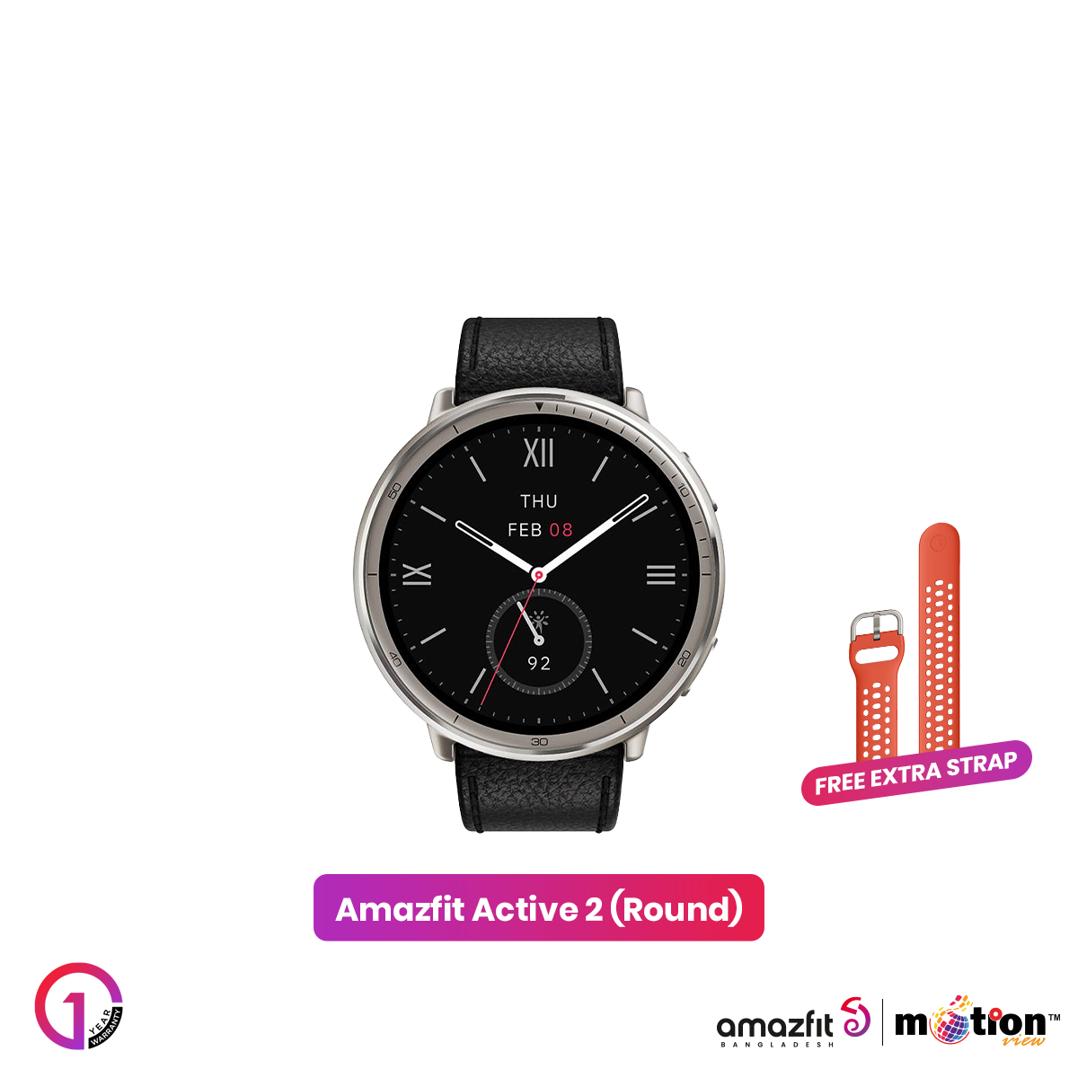 Picture of Amazfit Active 2(Round) 1.32inch Smartwatch (Premium) Dual Strap(Leather + Silicone)