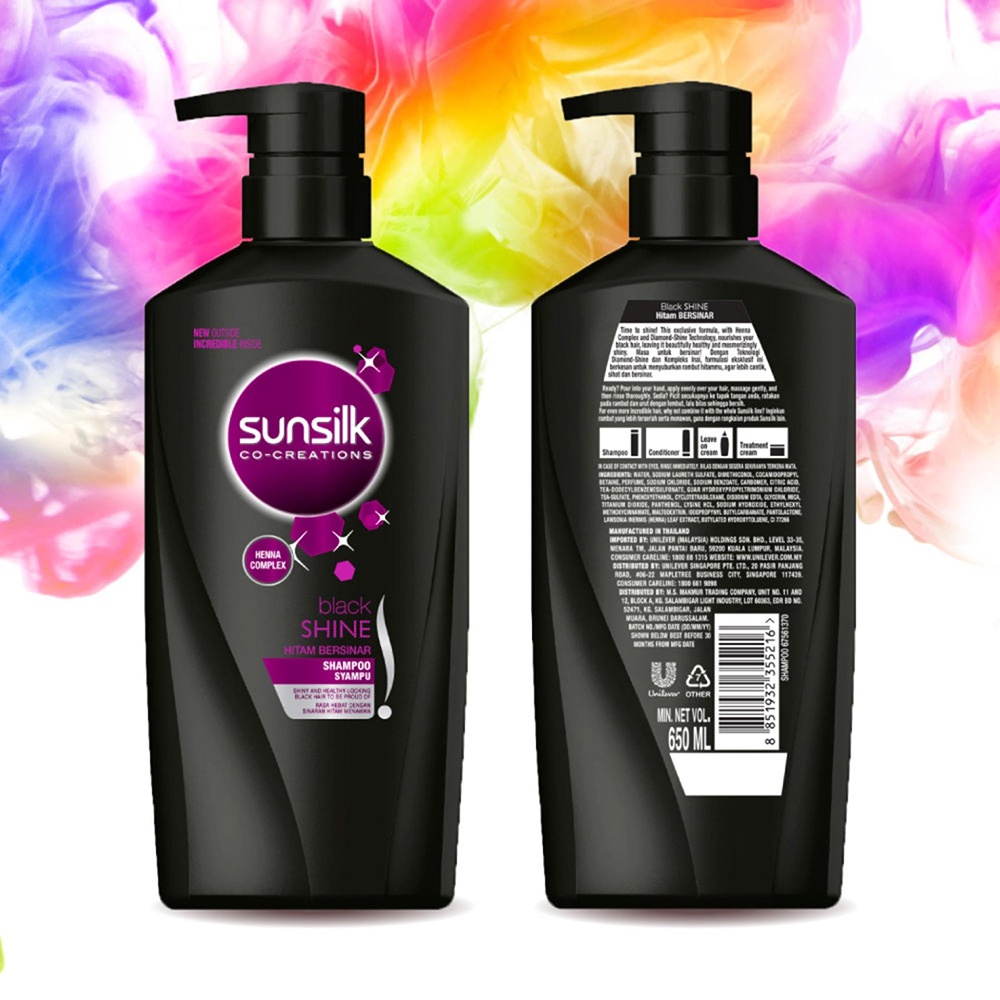 Picture of International Thailand product hair care product Sunsilk shampoo Black SHINE HITAM Bersinar used for male/ female - 625 ml