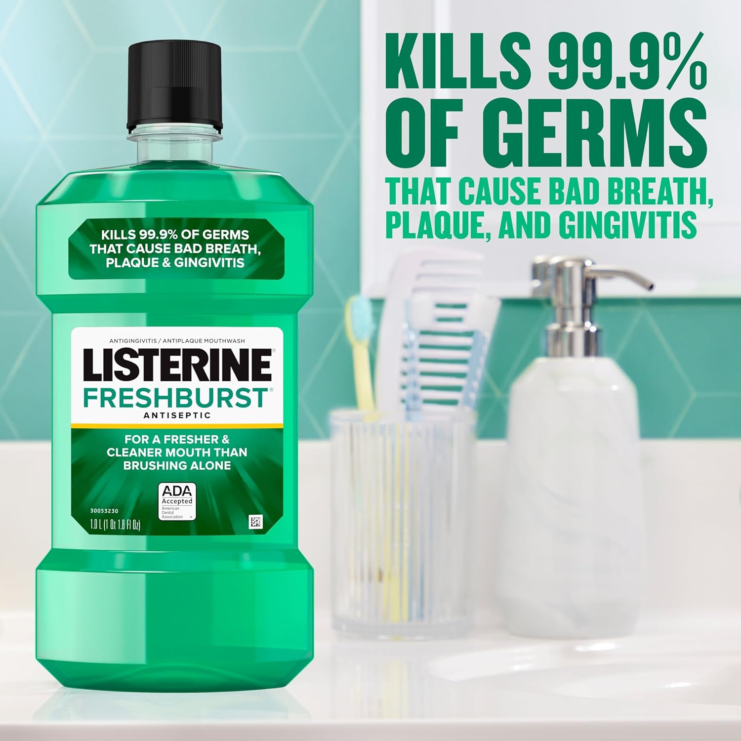 Picture of Listerine Freshburst Antiseptic Mouthwash for Bad Breath, Kills 99.9% of Bad Breath Germs & Fights Plaque & Gingivitis, ADA Accepted Mouthwash, Spearmint, Convenience Pack 1pac 250 ml