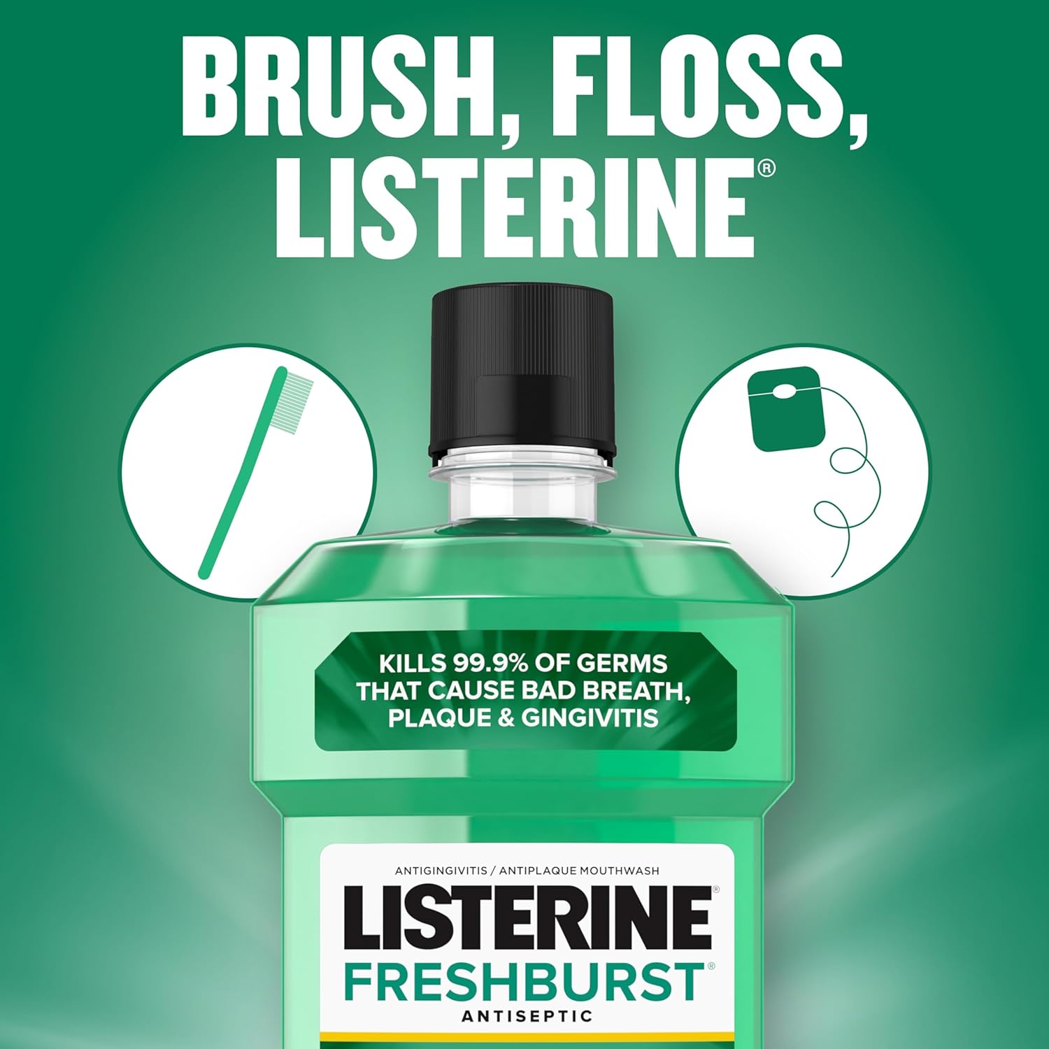 Picture of Listerine Freshburst Antiseptic Mouthwash for Bad Breath, Kills 99.9% of Bad Breath Germs & Fights Plaque & Gingivitis, ADA Accepted Mouthwash, Spearmint, Convenience Pack 1pac 250 ml