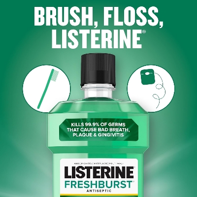 Picture of Listerine Freshburst Antiseptic Mouthwash for Bad Breath, Kills 99.9% of Bad Breath Germs & Fights Plaque & Gingivitis, ADA Accepted Mouthwash, Spearmint, Convenience Pack 1pac 250 ml