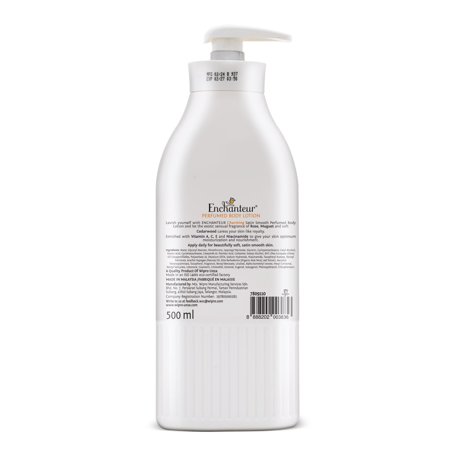 Picture of Enchanteur Charming Perfumed Body Lotion with Aloe Vera & Olive Butter for Satin Smooth Skin| Non-Greasy Formula| Water-Based Lotion| Floral French Fragrance| 500ml