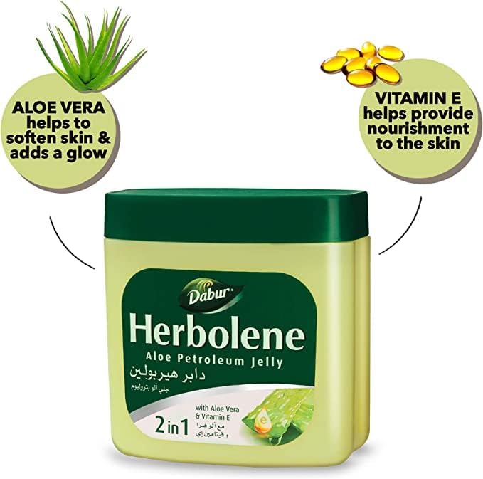 Picture of Dabur Herbolene Aloe Petroleum Jelly | Enriched with Aloe Vera and Vitamin E | For Dry and Rough Skin - 425 ml