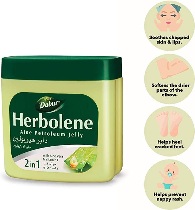Picture of Dabur Herbolene Aloe Petroleum Jelly | Enriched with Aloe Vera and Vitamin E | For Dry and Rough Skin - 425 ml