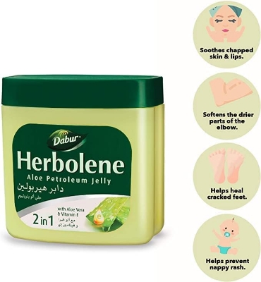 Picture of Dabur Herbolene Aloe Petroleum Jelly | Enriched with Aloe Vera and Vitamin E | For Dry and Rough Skin - 425 ml