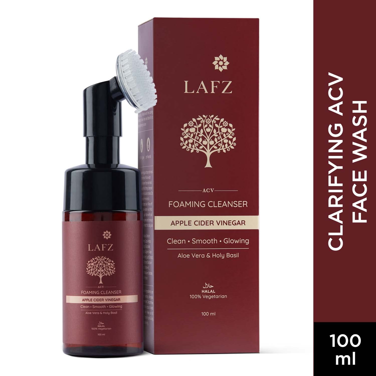 Picture of Lafz Apple Cider Vinegar Foaming Face Wash With Built-In Deep Cleansing Brush For Men & Women, 100 ml