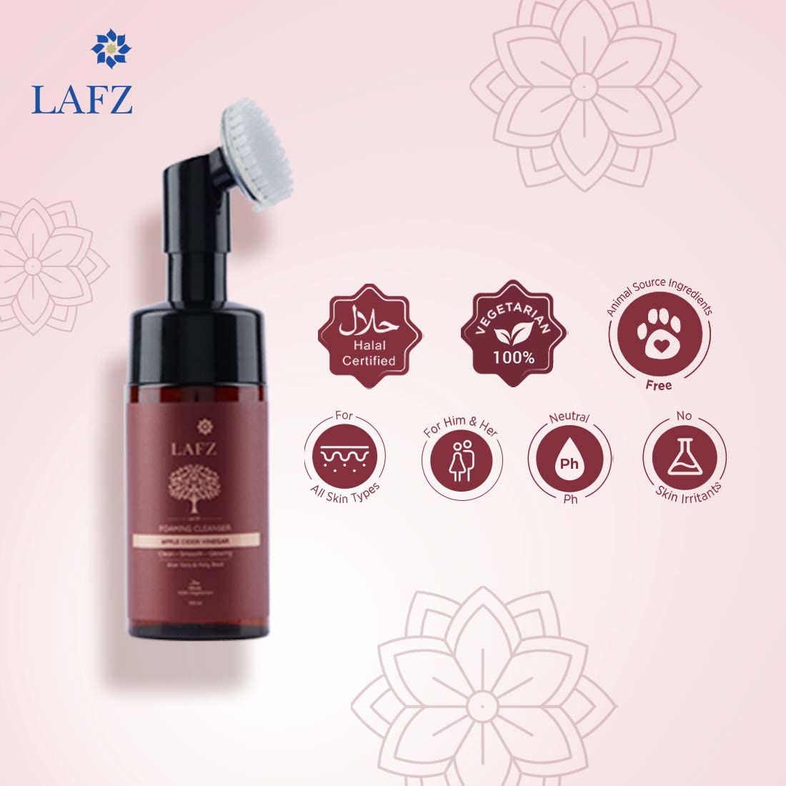 Picture of Lafz Apple Cider Vinegar Foaming Face Wash With Built-In Deep Cleansing Brush For Men & Women, 100 ml