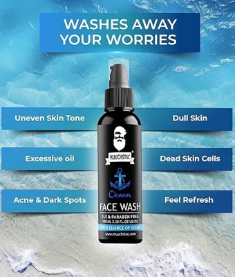 Picture of Muuchstac Ocean Face Wash for Men | Fight Acne & Pimples, Brighten Skin, Clears Dirt, Oil Control, Refreshing Feel - Multi-Action Formula (100 ml)