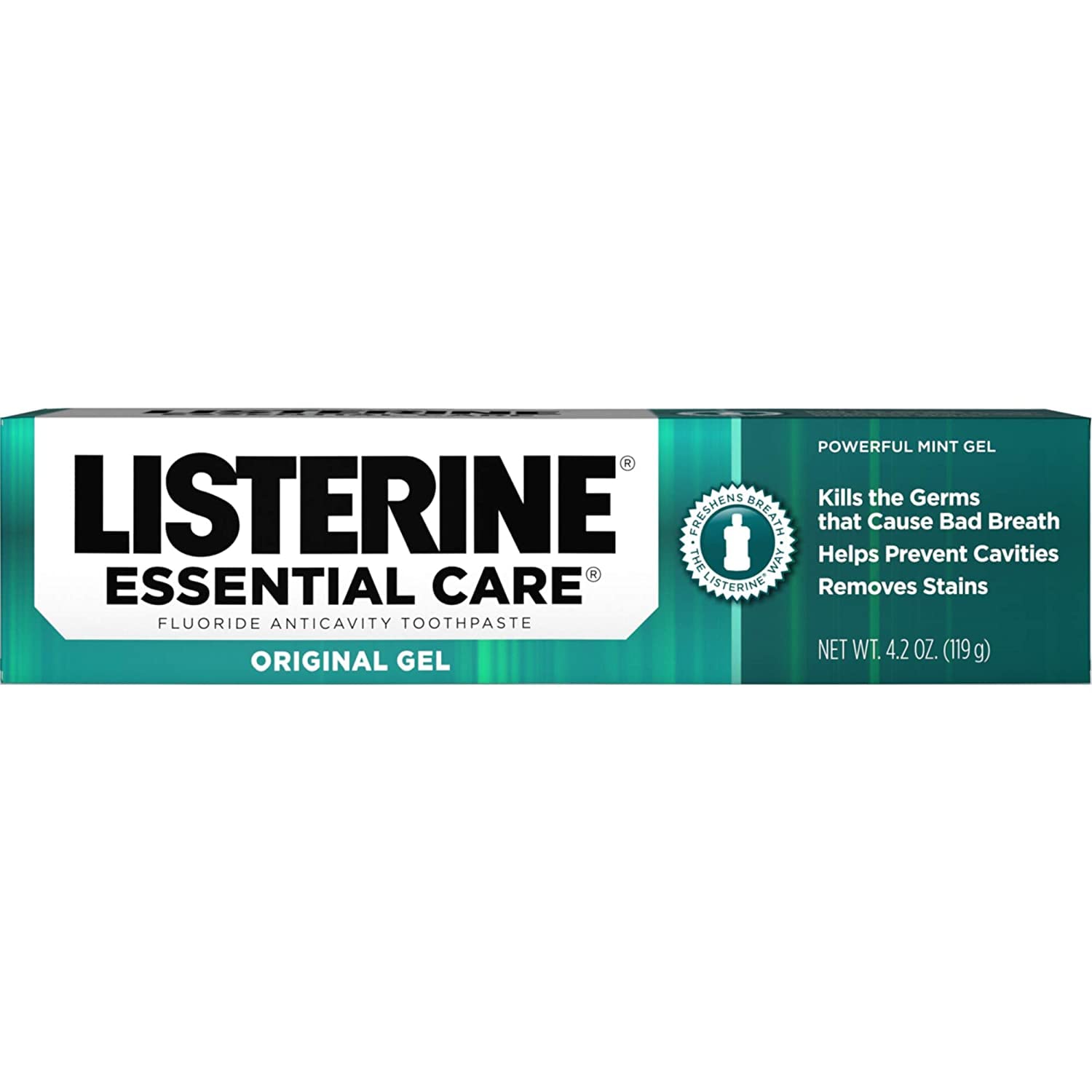 Picture of Listerine Essential Care Fluoride Toothpaste Gel-Mint, 4.2 Ounce 119 g (Pack of 1)