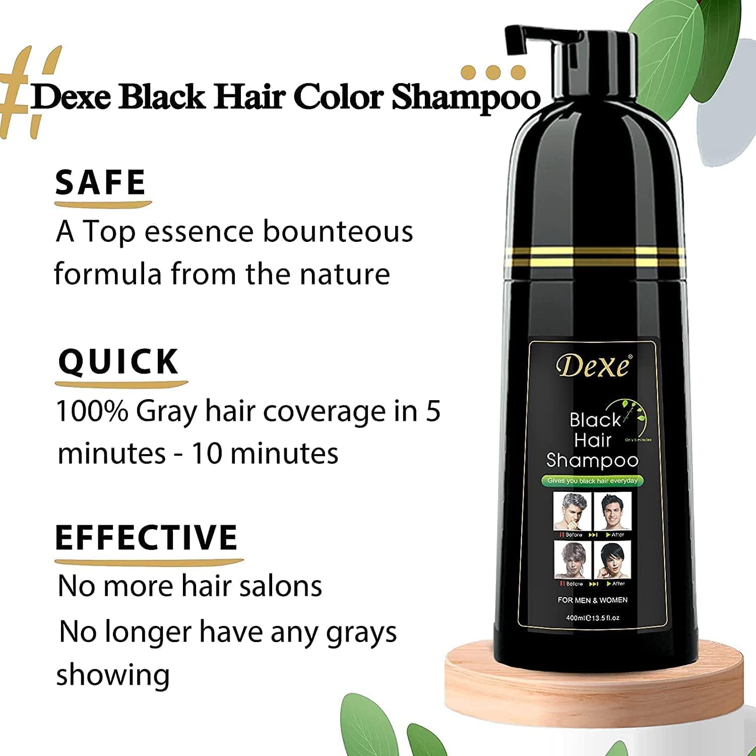 Picture of Dexe Black Hair Shampoo 400 ML Instant Hair Darkening Dye for Men Women Black Color - Easy to Use - Lasts 30 Days - Fast Acting Natural Ingredients