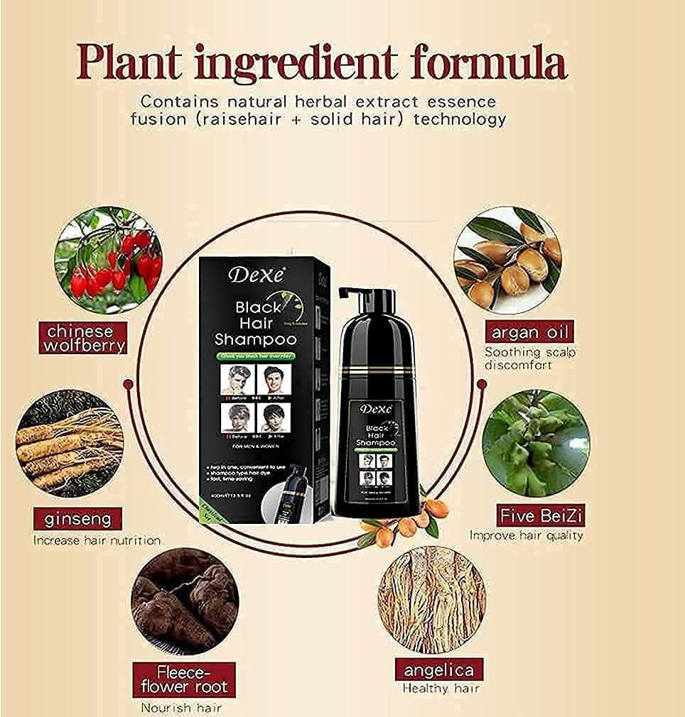 Picture of Dexe Black Hair Shampoo 400 ML Instant Hair Darkening Dye for Men Women Black Color - Easy to Use - Lasts 30 Days - Fast Acting Natural Ingredients