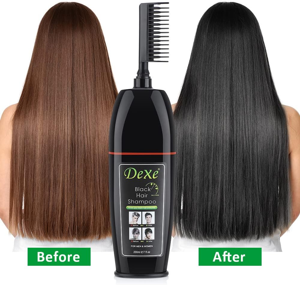 Picture of Dexe ammonia-free organic professional permanent black hair dye shampoo 200ml to cover 100% white hair with comb