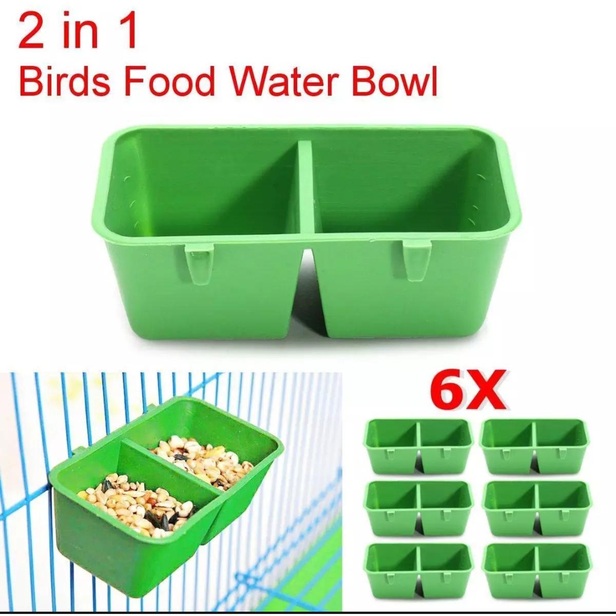 Picture of 6pcs 2 in 1 Parrot Food Water Bowl Dual Feeding Cup Plastic Bird Pigeons Cage Water Food Feeder Bird Parrot Pet Aviary Water Bowl