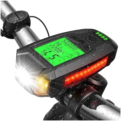 Picture of FABSPORTS Bike/Bicycle Lights,USB Rechargeable, Waterproof, Super Bright Front Headlight with 5 Light & Sound Modes(130db), with Speedometer, Odometer for Men Women & Kids, Road/Mountain Cycling