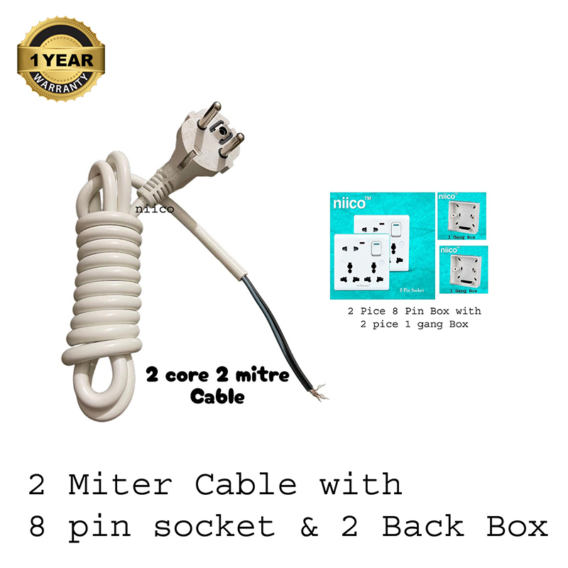 Picture of Niico 2 miter 2 core cable + 2 piece 8 pin extension socket and 2 Gang MK Type   Box  - 7 fit Double Socket  Multiplug Making  Accessories  
