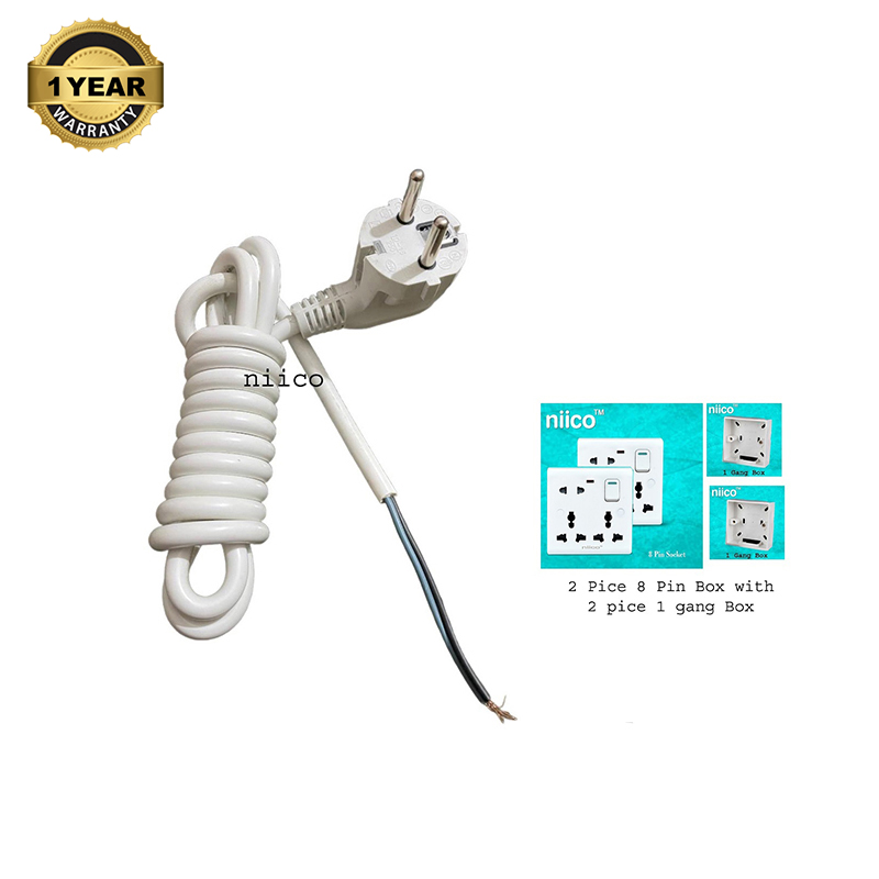 Picture of Niico 3 miter 2 core cable + 2 piece 8 pin extension socket and 2 Gang MK Type   Box  - 10 fit Double Socket  Multiplug Making  Accessories 