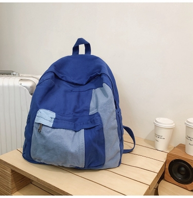 Picture of Casual Contrast Color Canvas Backpack - Blue