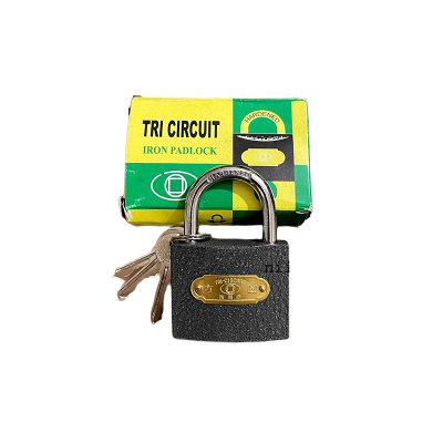 Picture of 63 Mm Iron Padlock 3 pcs iron keys TRI CIRCUIT  Brass lock Tala = 3 Key Tala Size(3.5 Inch X 2.5 Inch)