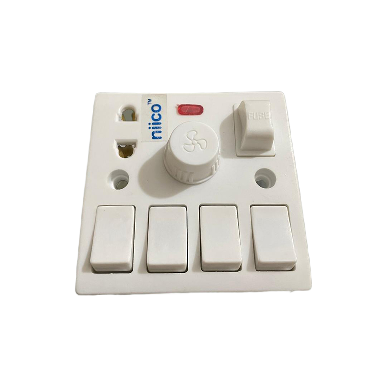 Picture of NIICO 4 Gang switch + Fan Regulator+ 2 Pin socket + Fuse Multifunction Socket Wall Switch Model-055( 1 Year Warranty)