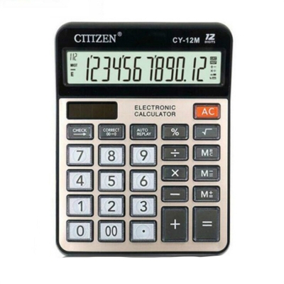 Picture of Citizen CY-12M Exclusive Calculator Black Citize Desktop Calculator Solar  Power Calculator 12-bit  Display Calculator for Office, Business, Electronics
