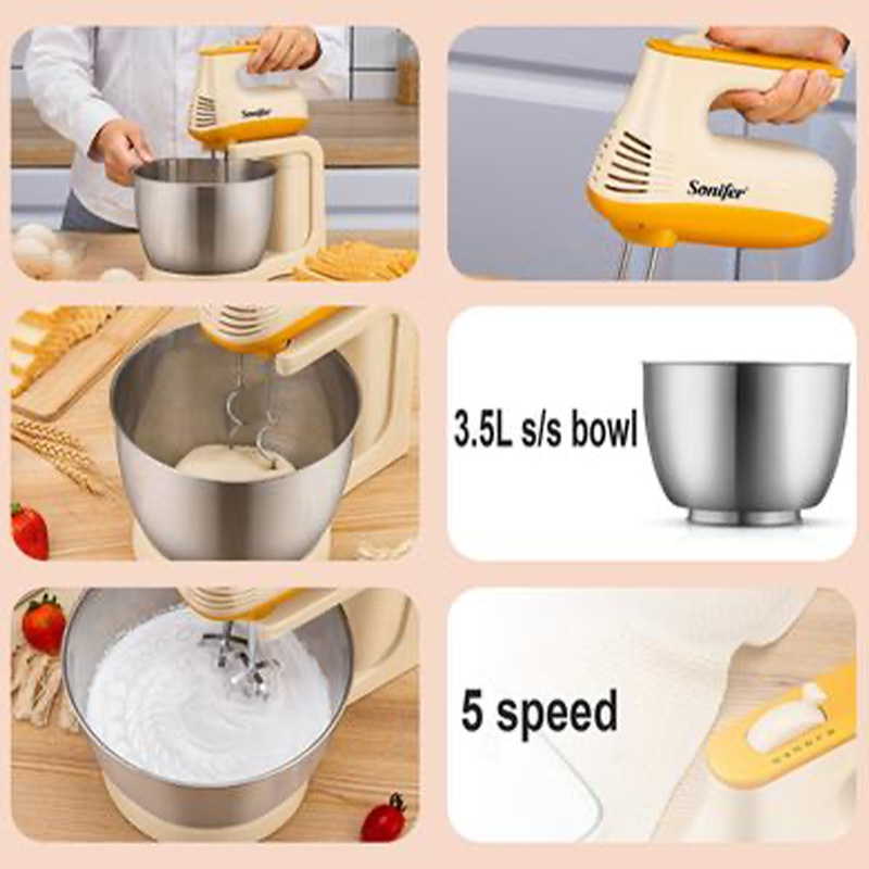 Picture of Sonifer Stand Mixer SF-7029 (150W, 3.5L) Stainless Steel Bowl 5 Speeds Automatic Electric Mixer