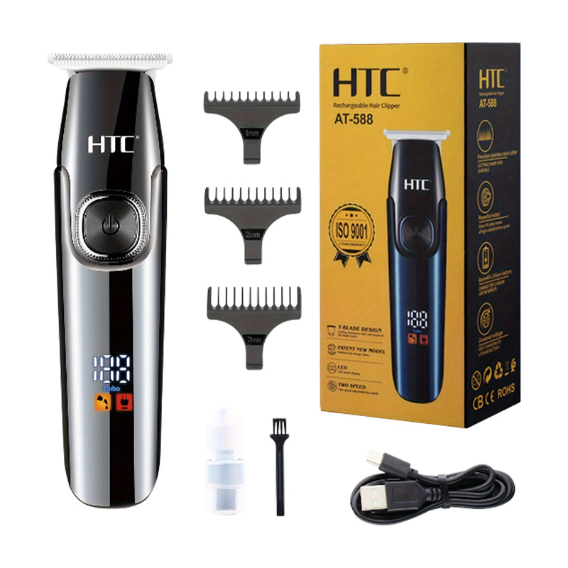 Picture of HTC AT-118 Professional T-blade Zero Cutting For Barber And Home Use Lithium Battery LED Display Two Speeds Control Hair Clipper For Hair Cutting