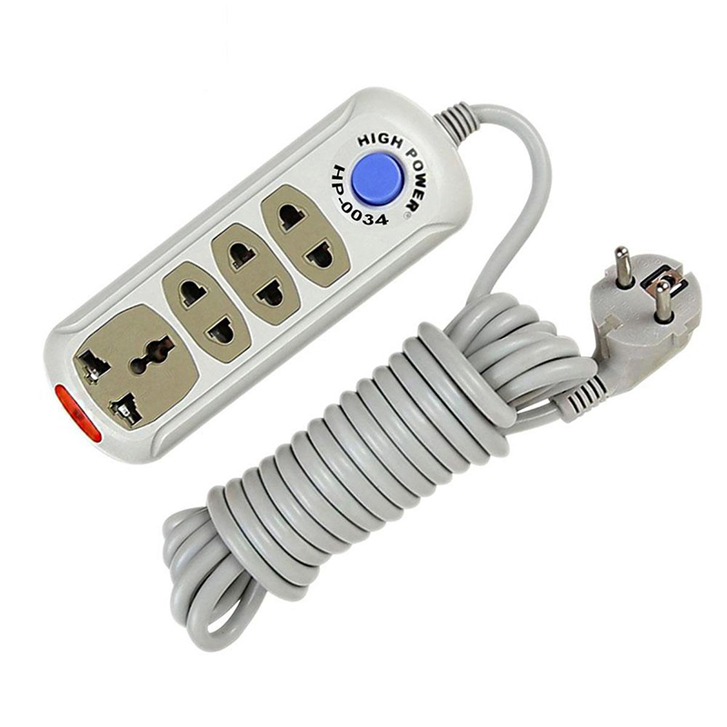 Picture of Multiplug 4 Port Socket HP-0034-5M: 5m Cable, 2Pin Cord, Power Switch, Indicator Light, Copper Bar Connection, 250V~ Voltage, 10A/13A Current, 2500W