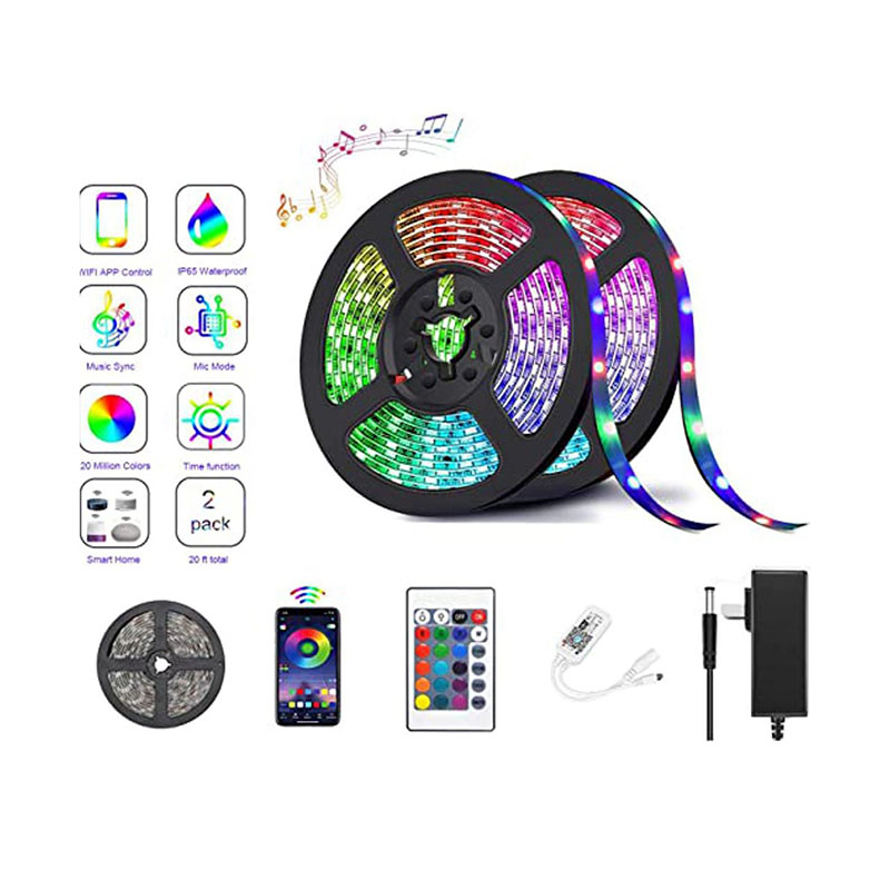 Picture of 12V Dc Led Strip Light with Remote (5 Meters) RGB Color Fairy Lights for Ceiling Decoration Lamp Tv/Pc Back Light Multi-Color - RGB Led Strip Light - RGB light- SMD 2835 & 5050-5 Miter(16 Feet)