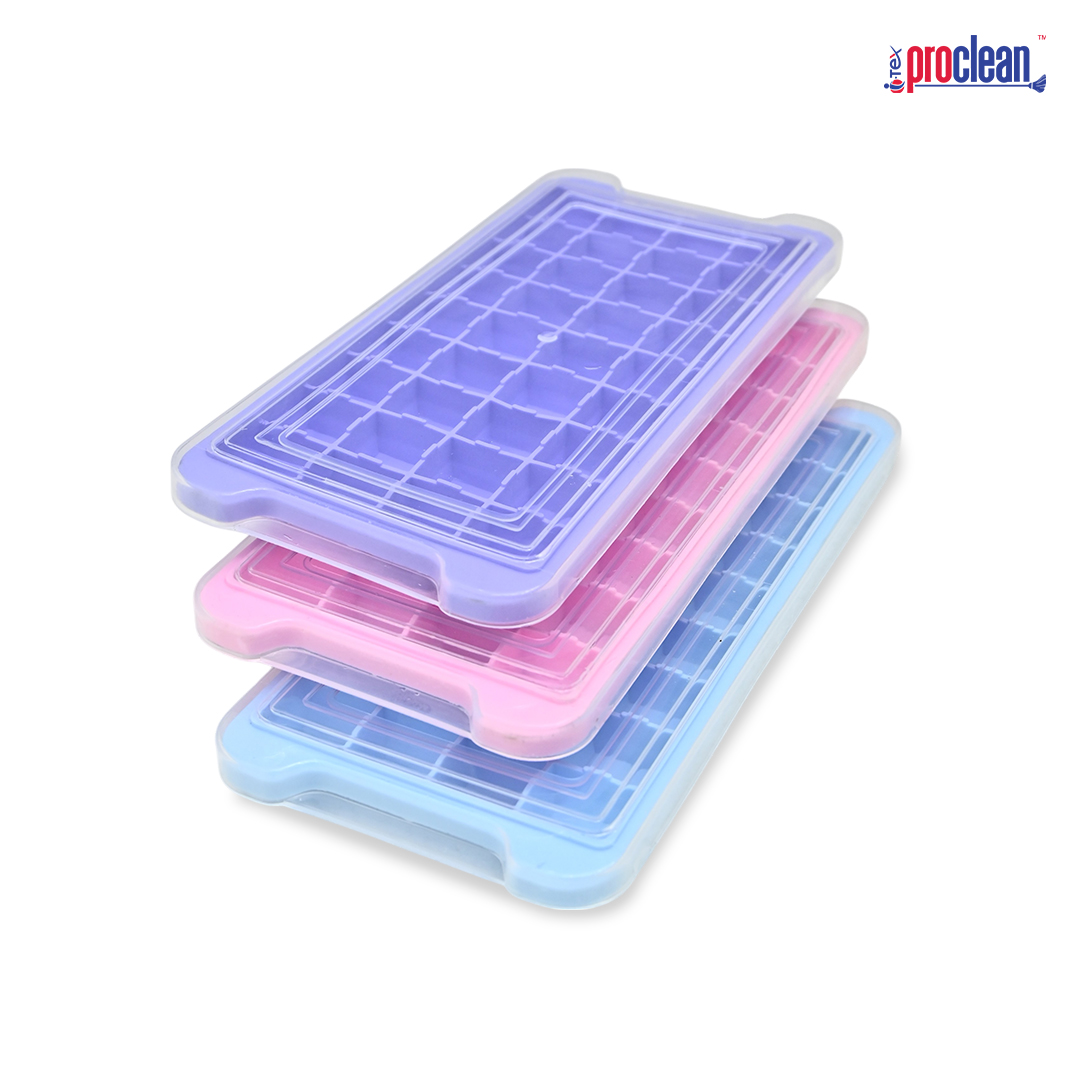 Picture of Proclean Superior Quality 36 Cavity Silicone Ice Cube Tray Mold with Lid IC-2524. Cover for Cocktail, Chocolate,Ice Cream, Soda, Cold Drinks for Freezer, Stackable, Flexible & BPA Free, Multicolor