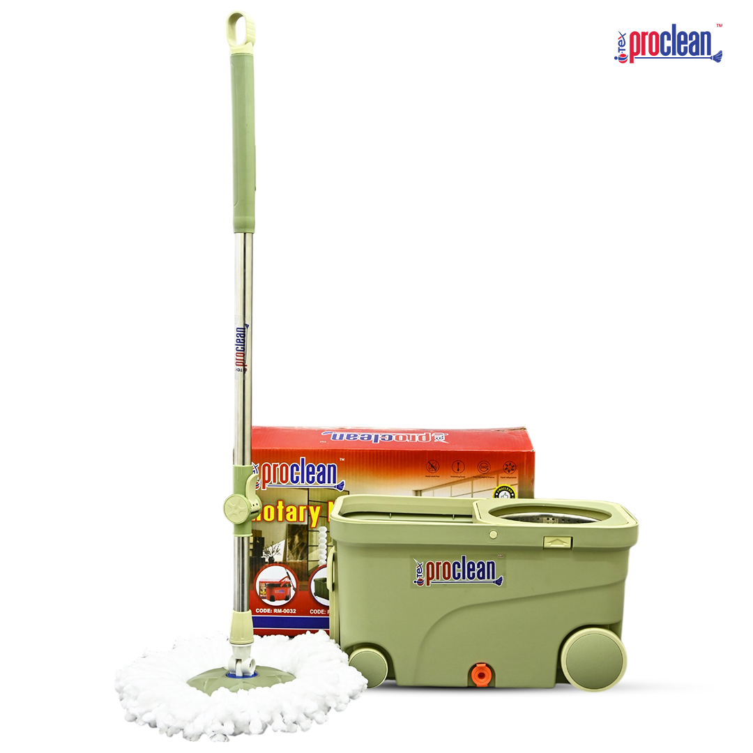 Picture of Proclean Premium Smart 360 Degrees Rotating Mop RM-9715 with Four-Wheel Gliding and Dual-Action Wet-Dry Cleaning System for Home and Office Floors, Multi-functional 360 Rotating Mop Hand-free Floor Mop Household Mop with Cleaning Bucket and 2 pcs Refills.