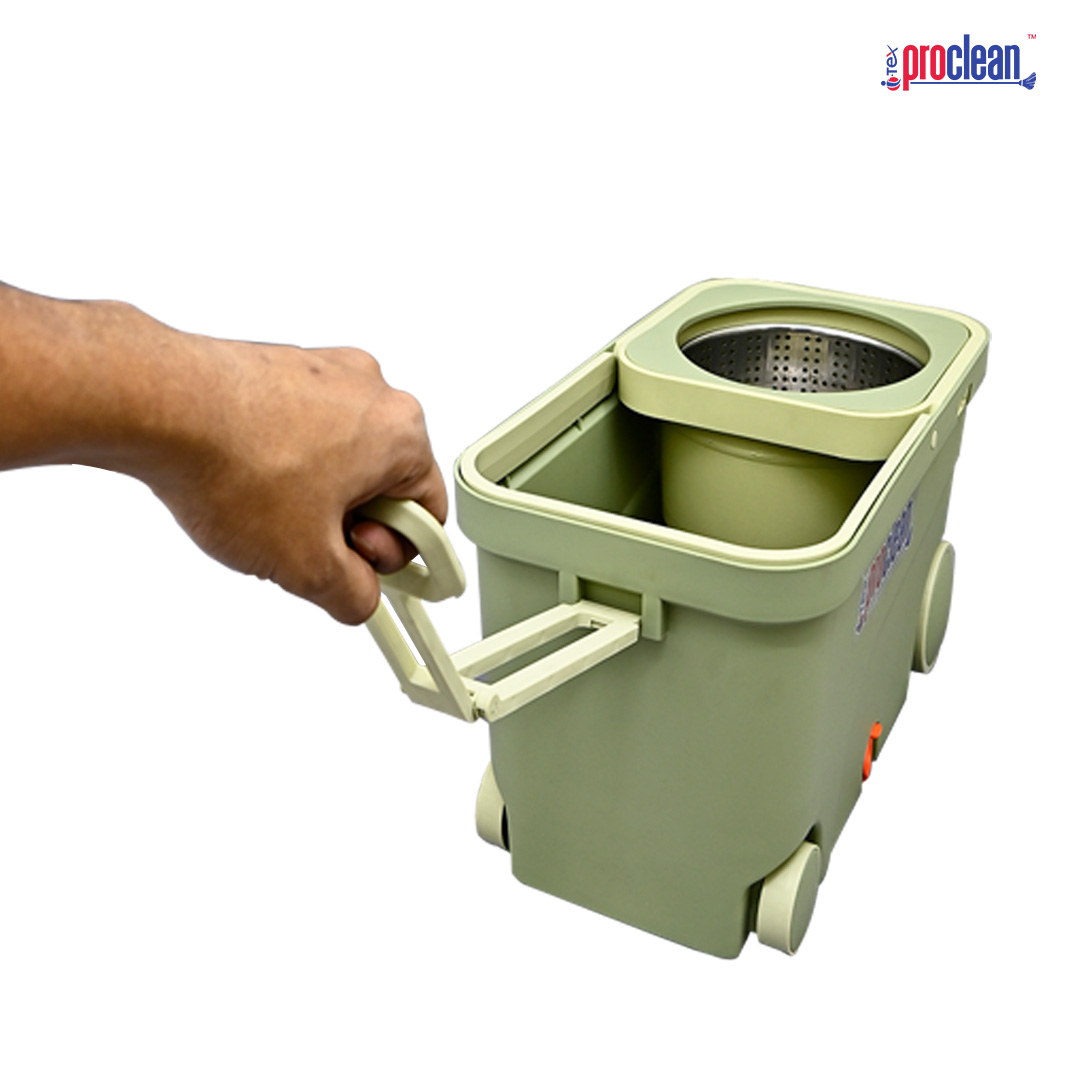 Picture of Proclean Premium Smart 360 Degrees Rotating Mop RM-9715 with Four-Wheel Gliding and Dual-Action Wet-Dry Cleaning System for Home and Office Floors, Multi-functional 360 Rotating Mop Hand-free Floor Mop Household Mop with Cleaning Bucket and 2 pcs Refills.