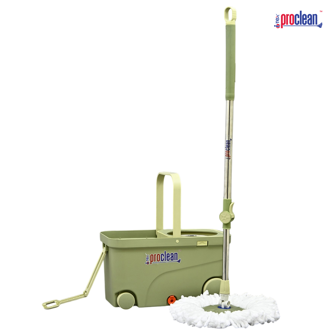 Picture of Proclean Premium Smart 360 Degrees Rotating Mop RM-9715 with Four-Wheel Gliding and Dual-Action Wet-Dry Cleaning System for Home and Office Floors, Multi-functional 360 Rotating Mop Hand-free Floor Mop Household Mop with Cleaning Bucket and 2 pcs Refills.
