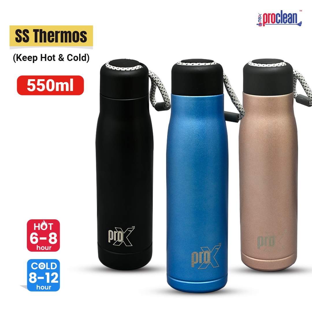 Picture of ProX Stainless Steel Water Bottle with Carry Rope WB-2289  | 500ml Hot & Cold Water Bottle| for Office, Home, Gym, School | Leak Proof Double Walled Vacuum Insulated Bottle