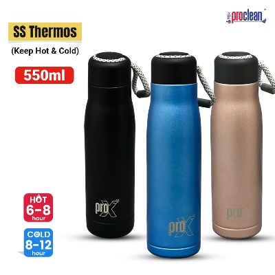 Picture of ProX Stainless Steel Water Bottle with Carry Rope WB-2289  | 500ml Hot & Cold Water Bottle| for Office, Home, Gym, School | Leak Proof Double Walled Vacuum Insulated Bottle