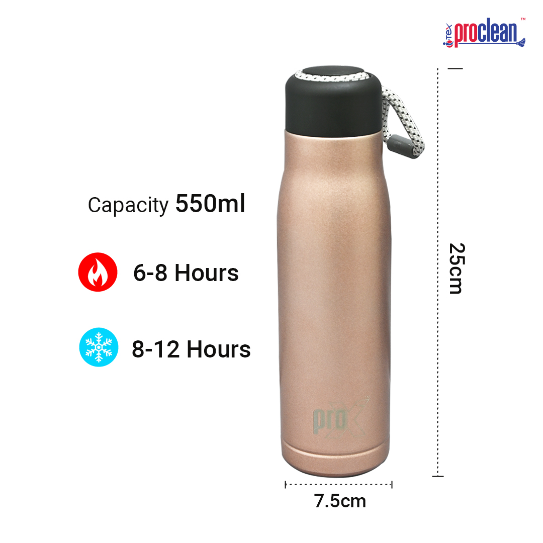 Picture of ProX Stainless Steel Water Bottle with Carry Rope WB-2289  | 500ml Hot & Cold Water Bottle| for Office, Home, Gym, School | Leak Proof Double Walled Vacuum Insulated Bottle