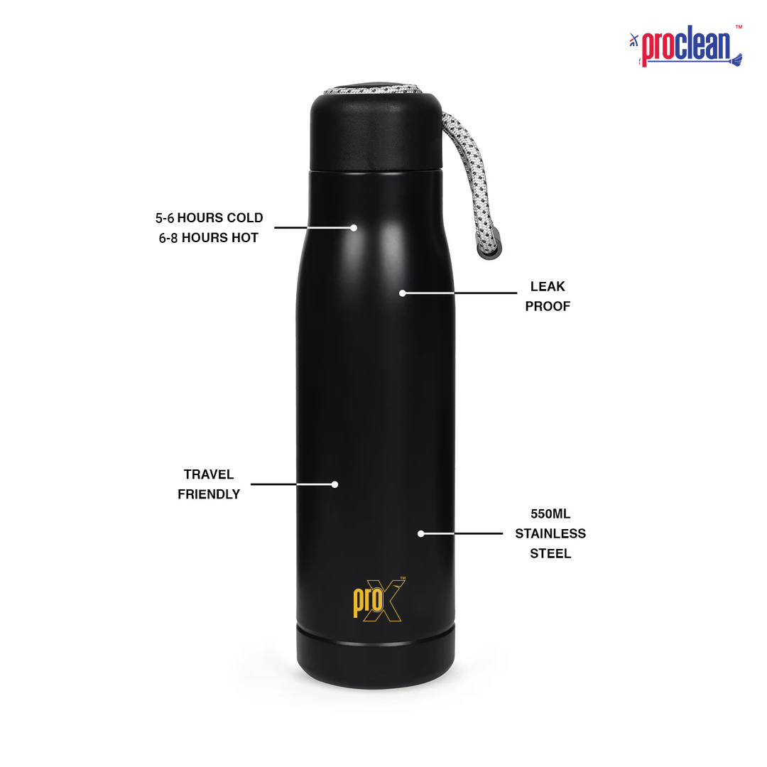 Picture of ProX Stainless Steel Water Bottle with Carry Rope WB-2289  | 500ml Hot & Cold Water Bottle| for Office, Home, Gym, School | Leak Proof Double Walled Vacuum Insulated Bottle