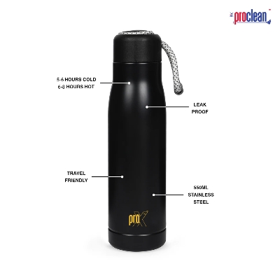 Picture of ProX Stainless Steel Water Bottle with Carry Rope WB-2289  | 500ml Hot & Cold Water Bottle| for Office, Home, Gym, School | Leak Proof Double Walled Vacuum Insulated Bottle