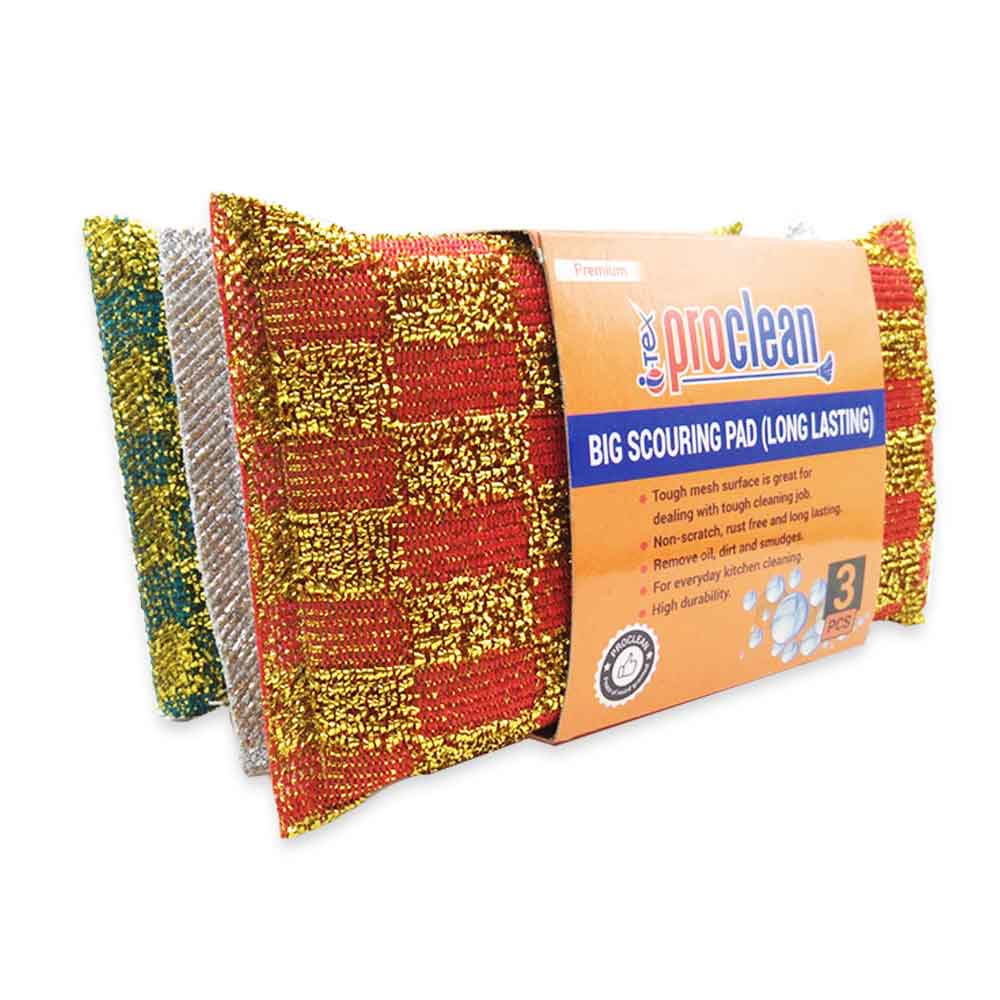 Picture of Proclean Big Scouring Pad BS-0957, 6pcs Durable Kitchen Scrub Scouring Sponge Pad Non-Scratch Stainless Steel Microfiber Dishwashing Sponges