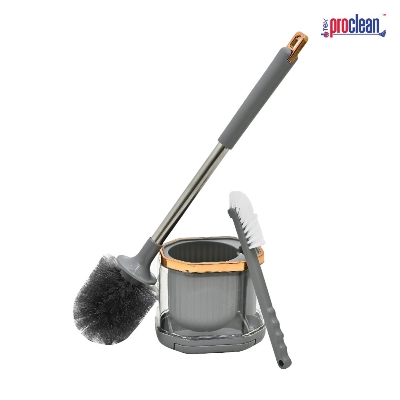Picture of Proclean Premium 3part/Set Toilet Brush and Holder Set _ TB-2104 . Wall Mounted, Long Handle Toilet Brush, Small Toilet Scrub Brush, Flexible Toilet Bowl Cleaning Brush, No Dead Corner, Bathroom Cleaning Brush, Cleaning Supplies, CleaningTool, Floor Stand