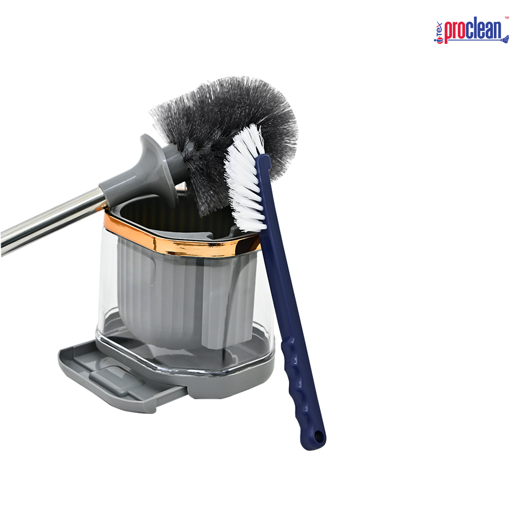 Picture of Proclean Premium 3part/Set Toilet Brush and Holder Set _ TB-2104 . Wall Mounted, Long Handle Toilet Brush, Small Toilet Scrub Brush, Flexible Toilet Bowl Cleaning Brush, No Dead Corner, Bathroom Cleaning Brush, Cleaning Supplies, CleaningTool, Floor Stand