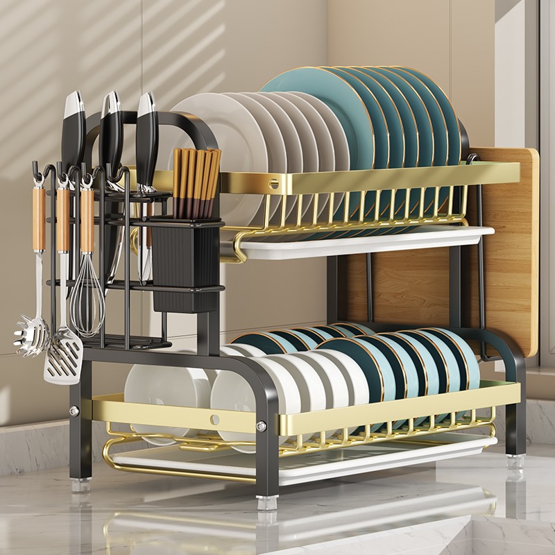 Picture of Proclean 2 Tier Stainless Steel Dish Drying Board Set_ KR-2081. Utensil Holder, Chopping Board Holder, Dish Drainer for Kitchen Counter Space Saving