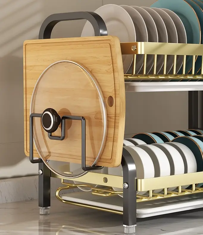 Picture of Proclean 2 Tier Stainless Steel Dish Drying Board Set_ KR-2081. Utensil Holder, Chopping Board Holder, Dish Drainer for Kitchen Counter Space Saving