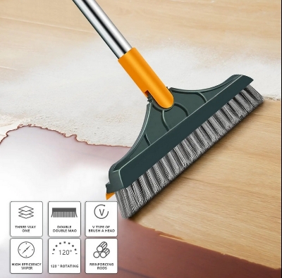 Picture of Bathroom Cleaning Brush with Wiper 2 in 1_FB-2005 Tiles Cleaning Brush Floor Scrub Bathroom Brush with Long Handle Rotatable Head. Bathroom Floor Cleaning Brush (2 in 1 Cleaning Brush)