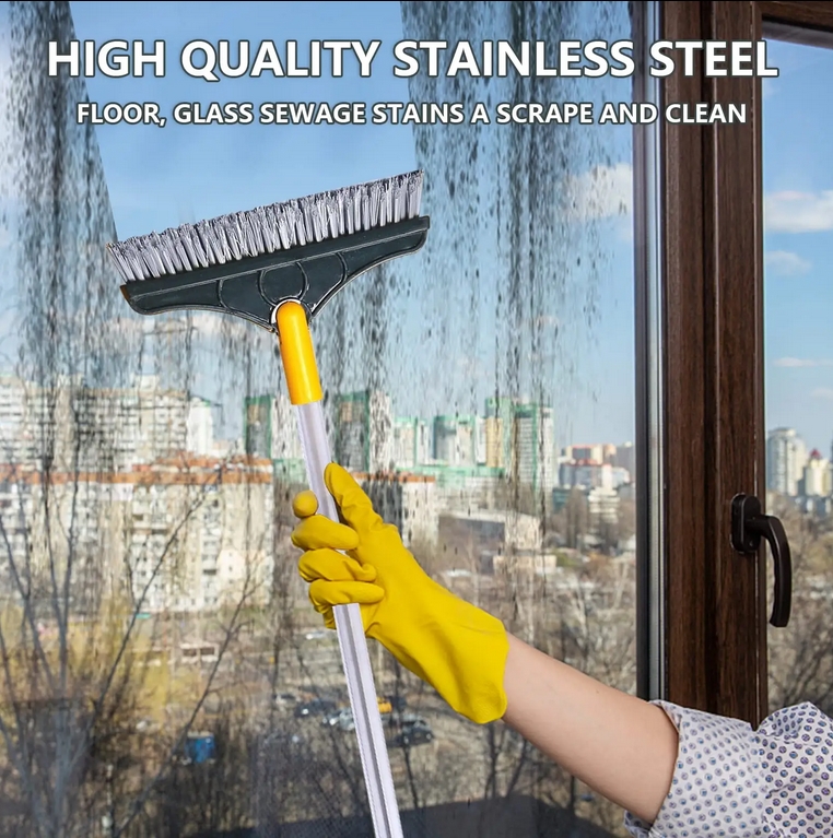 Picture of Bathroom Cleaning Brush with Wiper 2 in 1_FB-2005 Tiles Cleaning Brush Floor Scrub Bathroom Brush with Long Handle Rotatable Head. Bathroom Floor Cleaning Brush (2 in 1 Cleaning Brush)